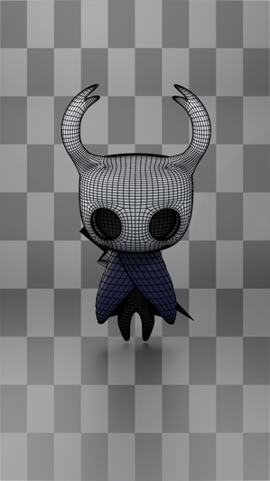 Render of The Knight from Hollow Knight in 3D.